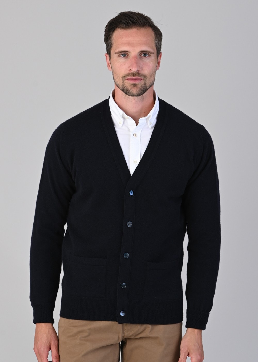 Oxton 1 Ply Cashmere Cardigan - Dark Navy - 3