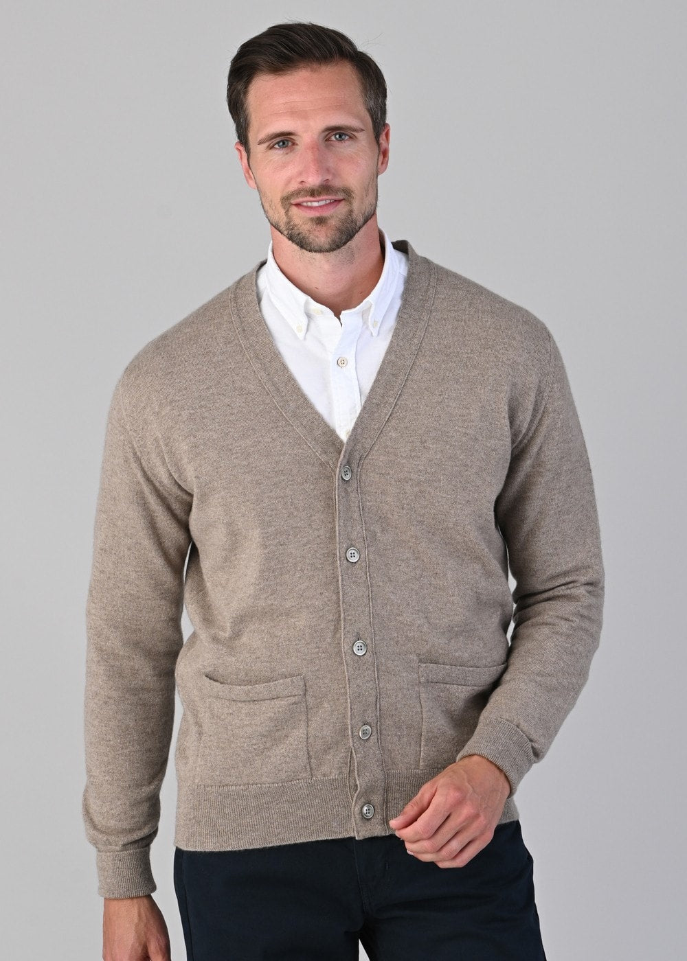 Oxton 1 Ply Cashmere Cardigan - Dark Natural - 2