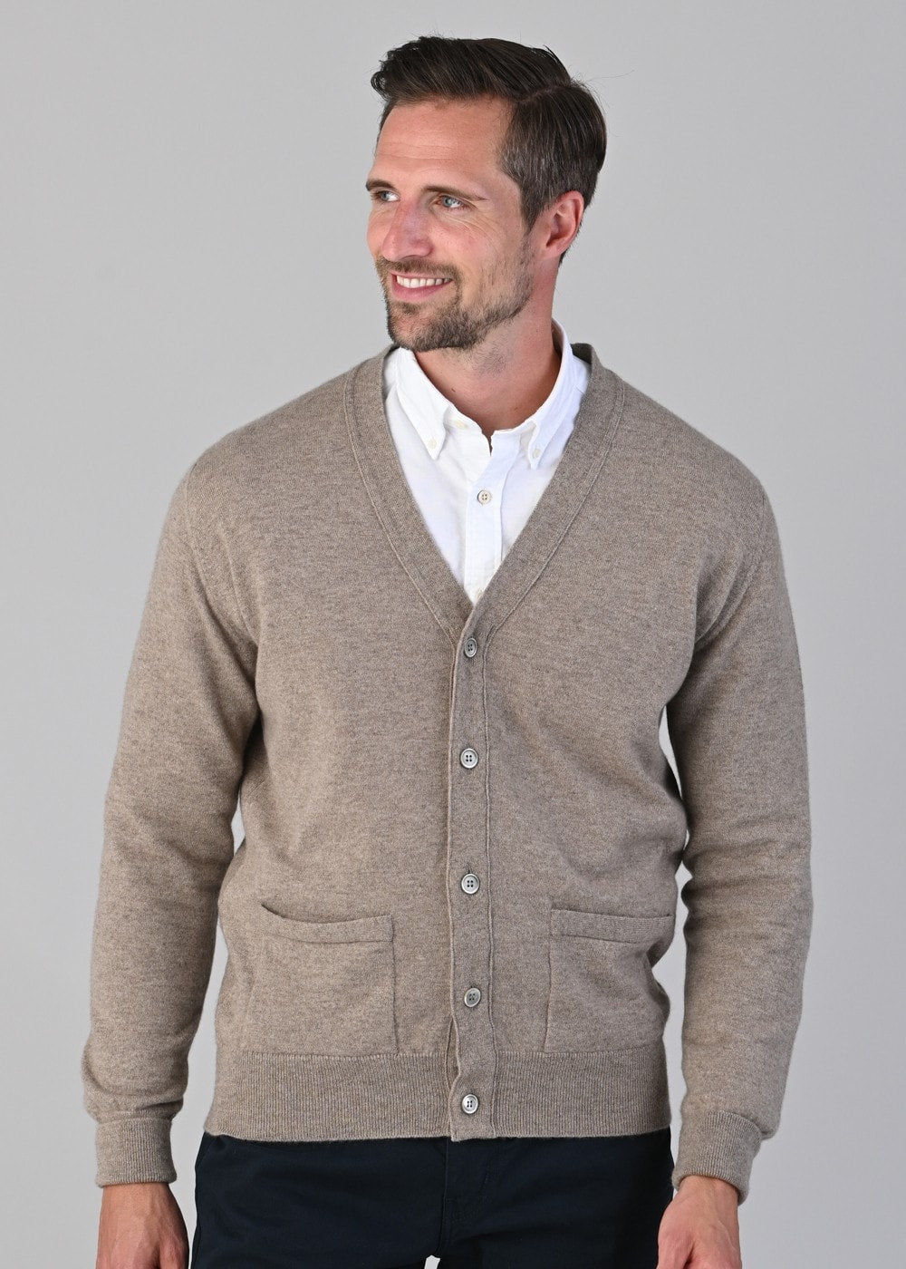 Oxton 1 Ply Cashmere Cardigan - Dark Natural - 3