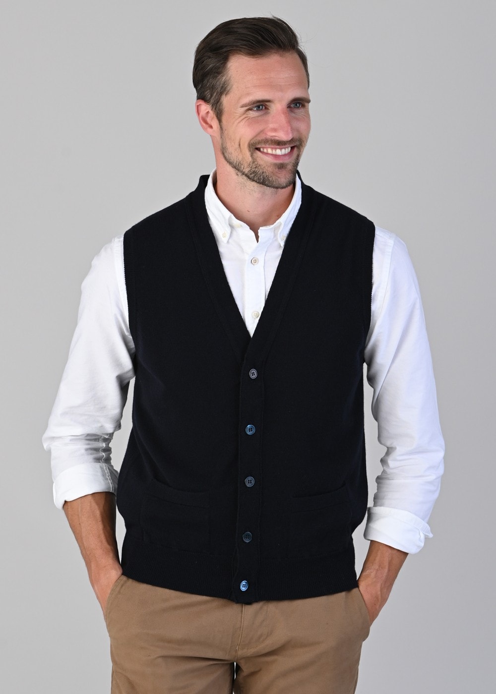 Oxton 1 Ply Cashmere Waistcoat - Navy - 2