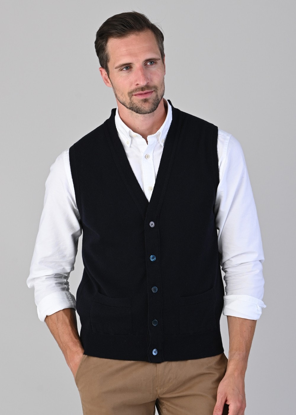 Oxton 1 Ply Cashmere Waistcoat - Navy - 3