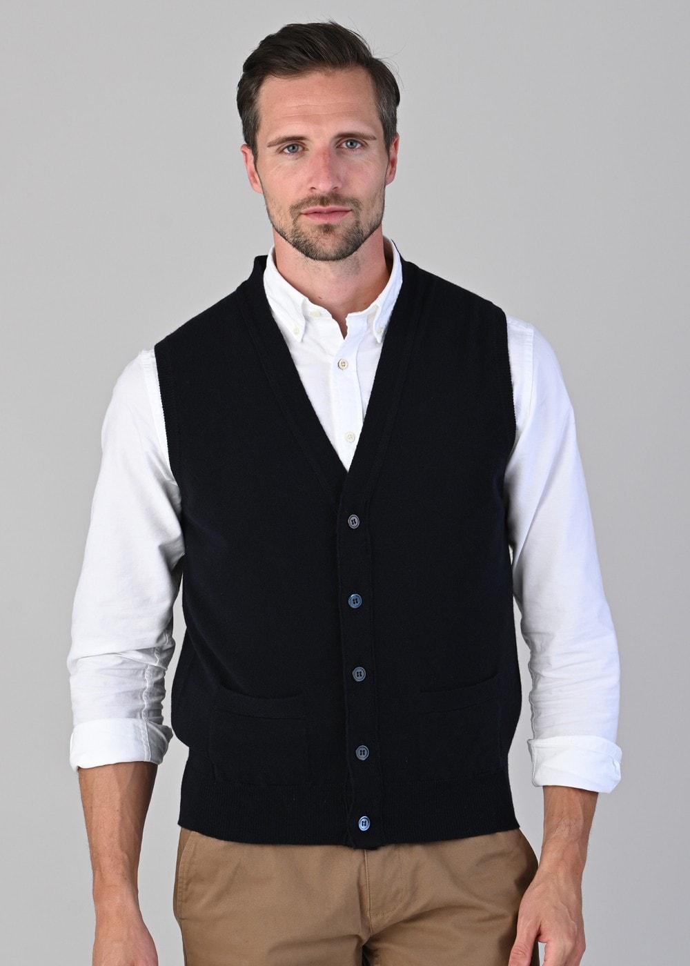 Oxton 1 Ply Cashmere Waistcoat - Navy - 4