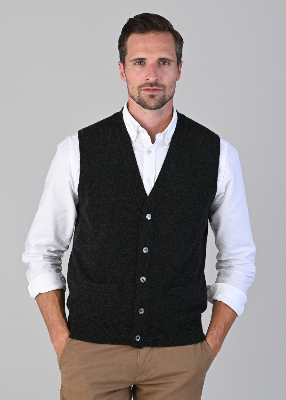 Oxton 1 Ply Cashmere Waistcoat - Charcoal - 3