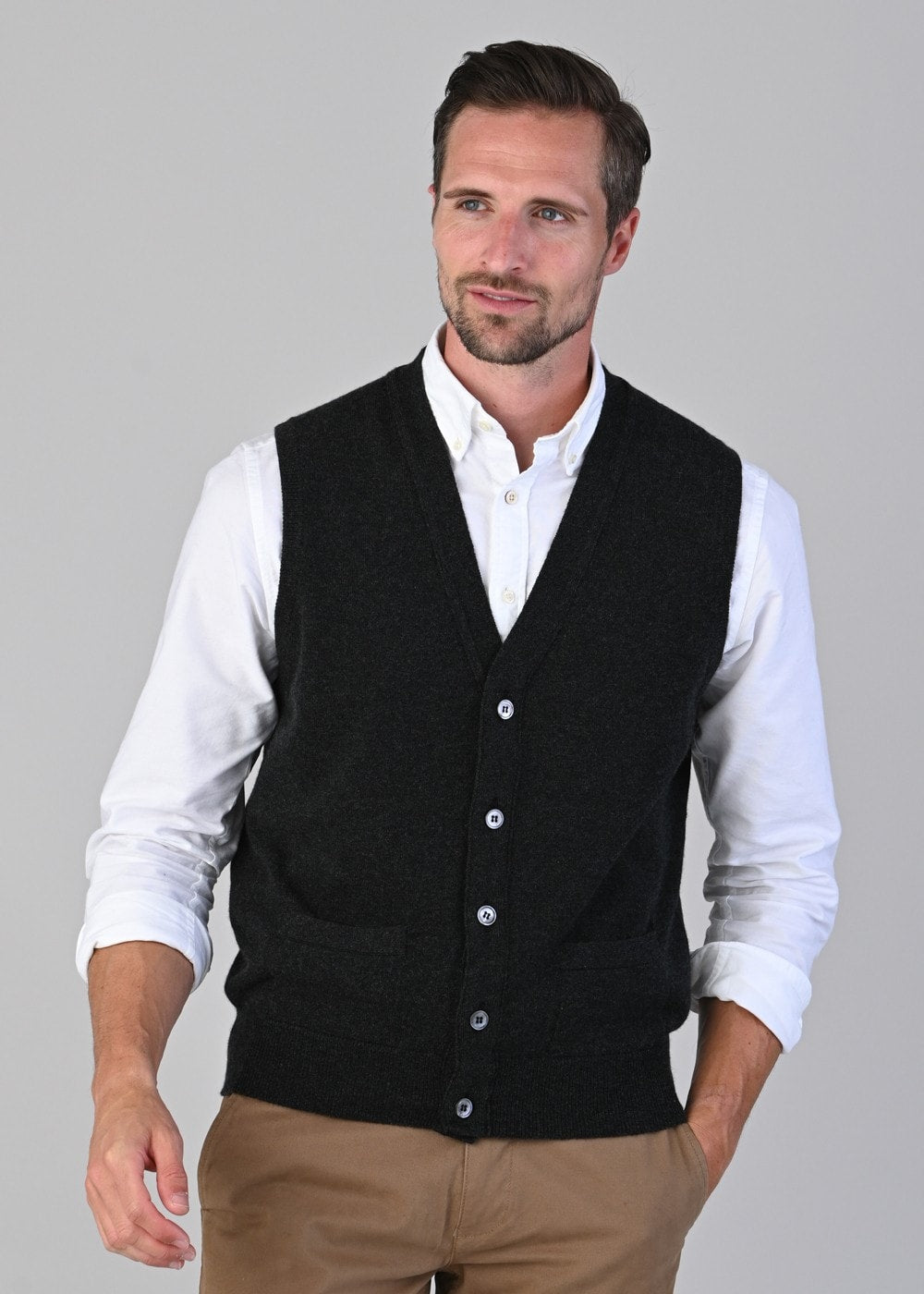 Oxton 1 Ply Cashmere Waistcoat - Charcoal - 4