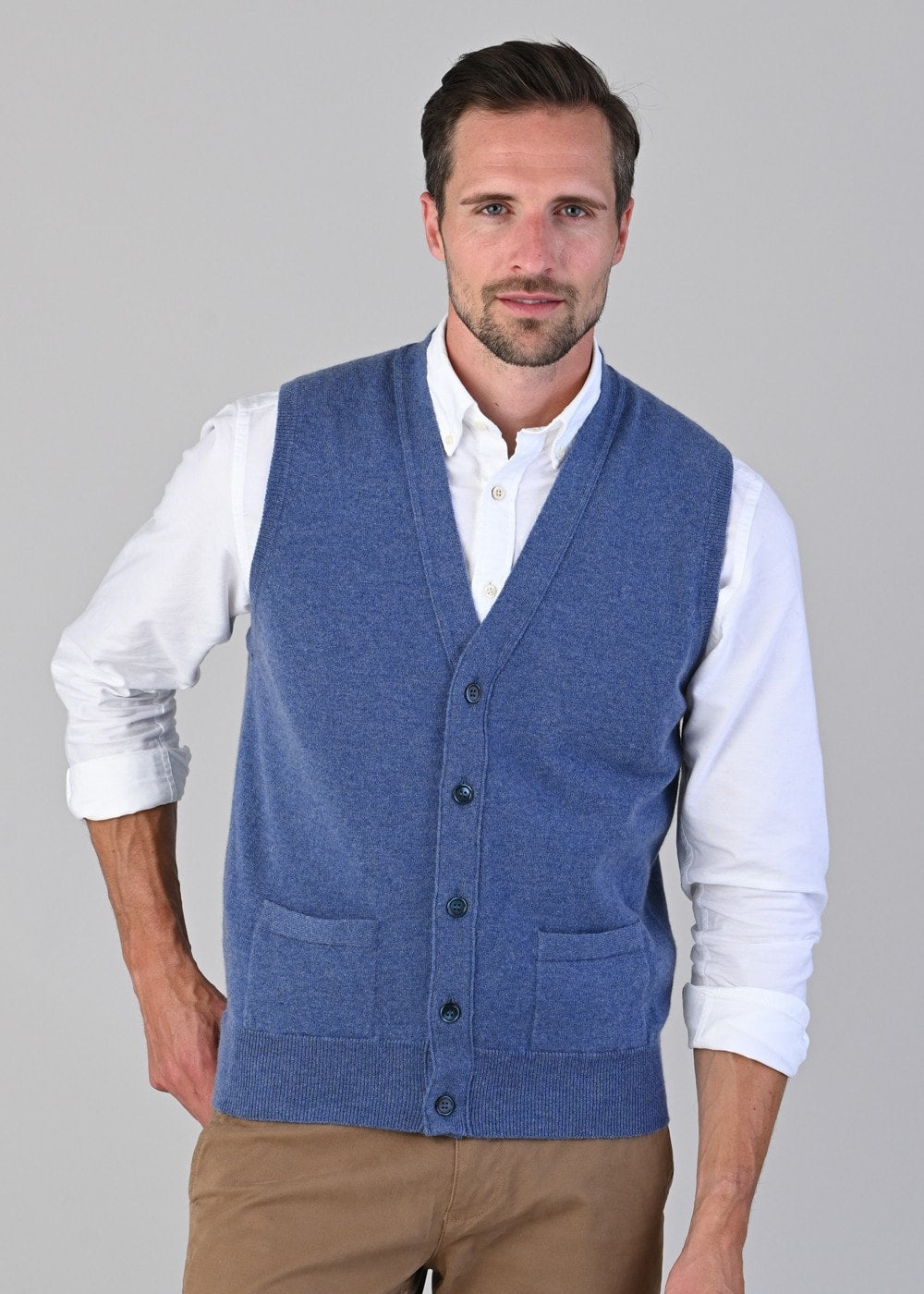 Oxton 1 Ply Cashmere Waistcoat - Lapis - 2