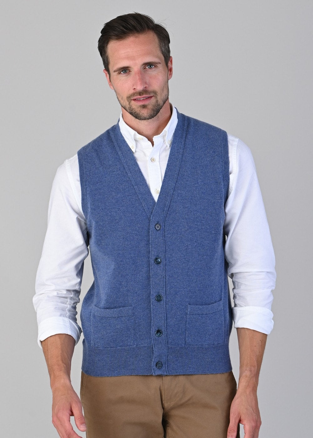 Oxton 1 Ply Cashmere Waistcoat - Lapis - 3