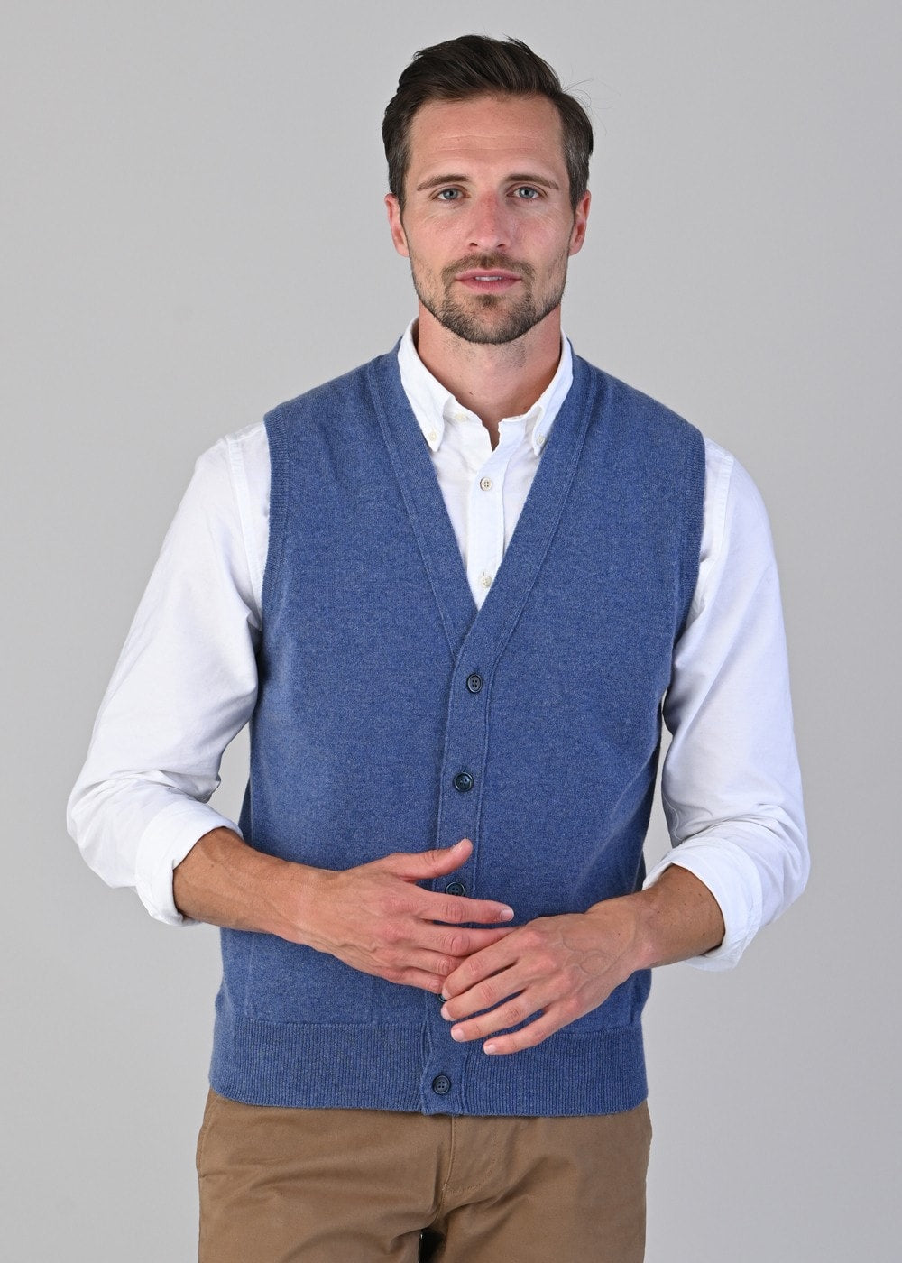 Oxton 1 Ply Cashmere Waistcoat - Lapis - 4