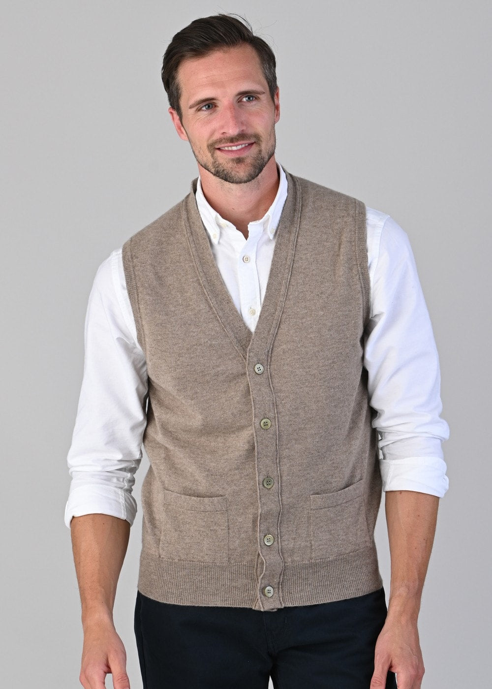 Oxton 1 Ply Cashmere Waistcoat - Dark Natural - 2