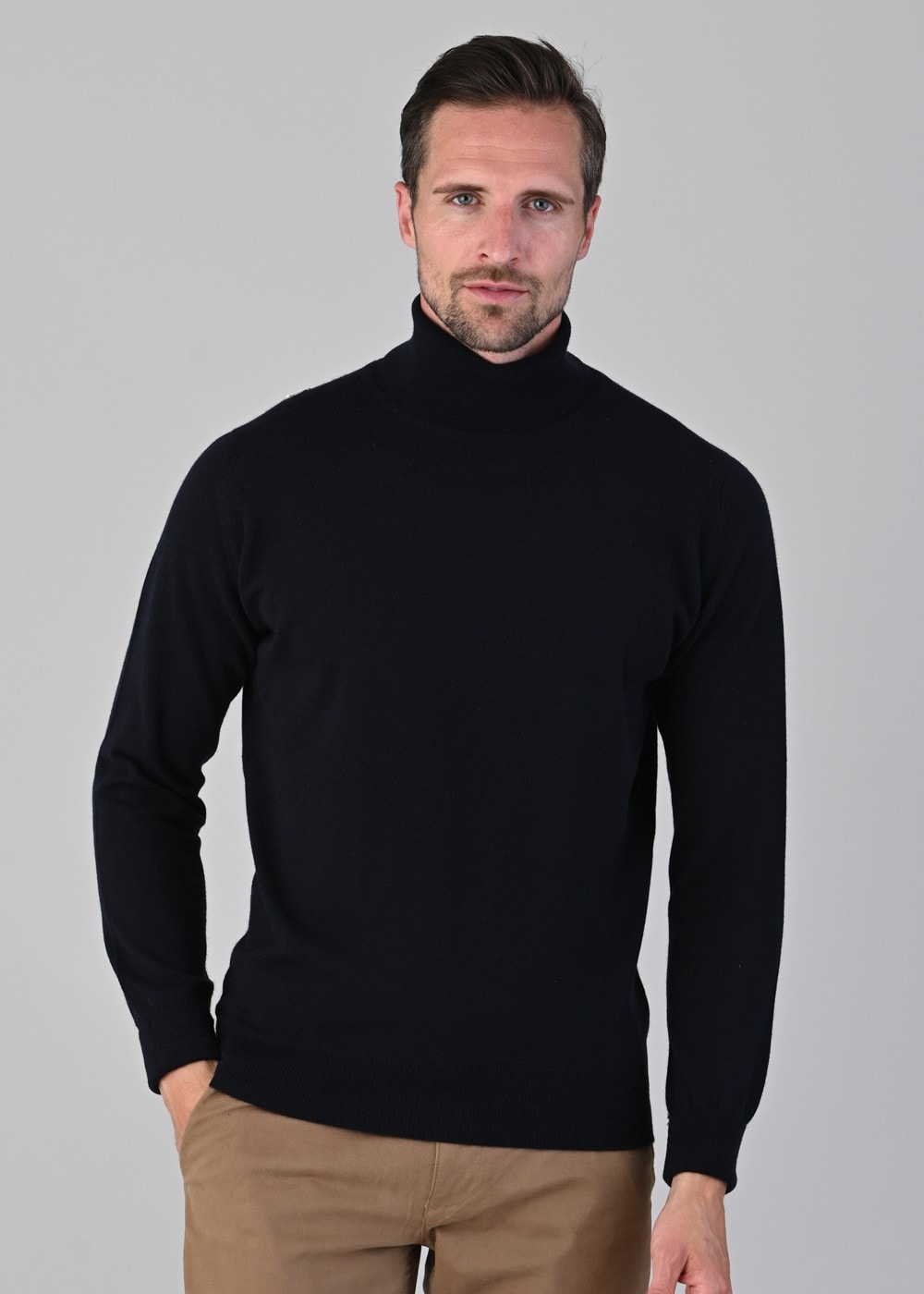 Oxton 1 Ply Cashmere Roll Neck - Navy - 2