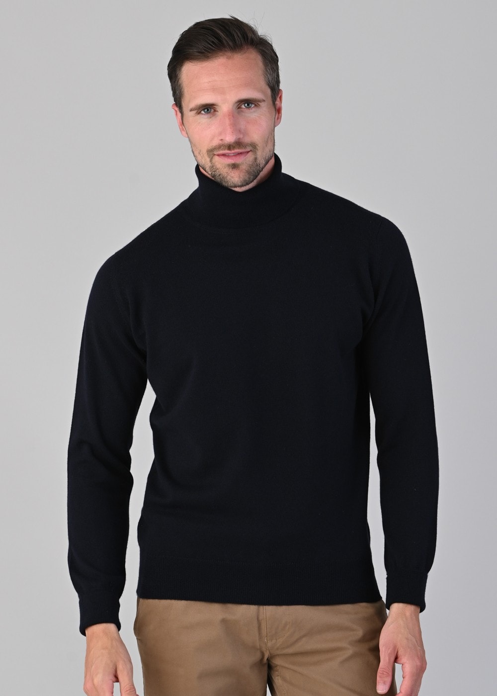 Oxton 1 Ply Cashmere Roll Neck - Navy - 3