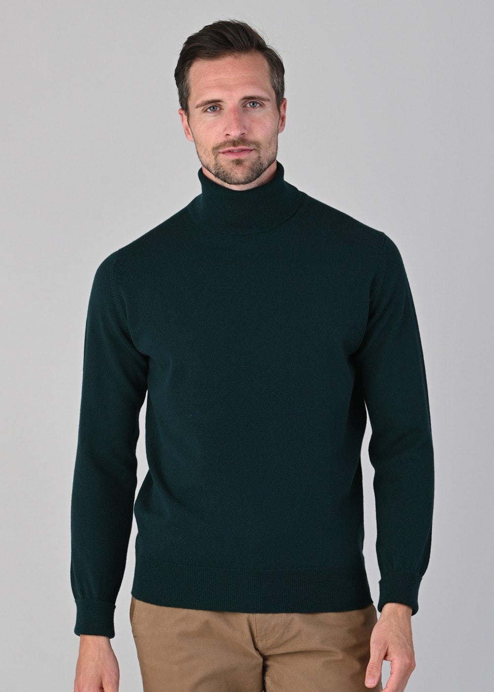 Oxton 1 Ply Cashmere Roll Neck - Bottle Green - 2