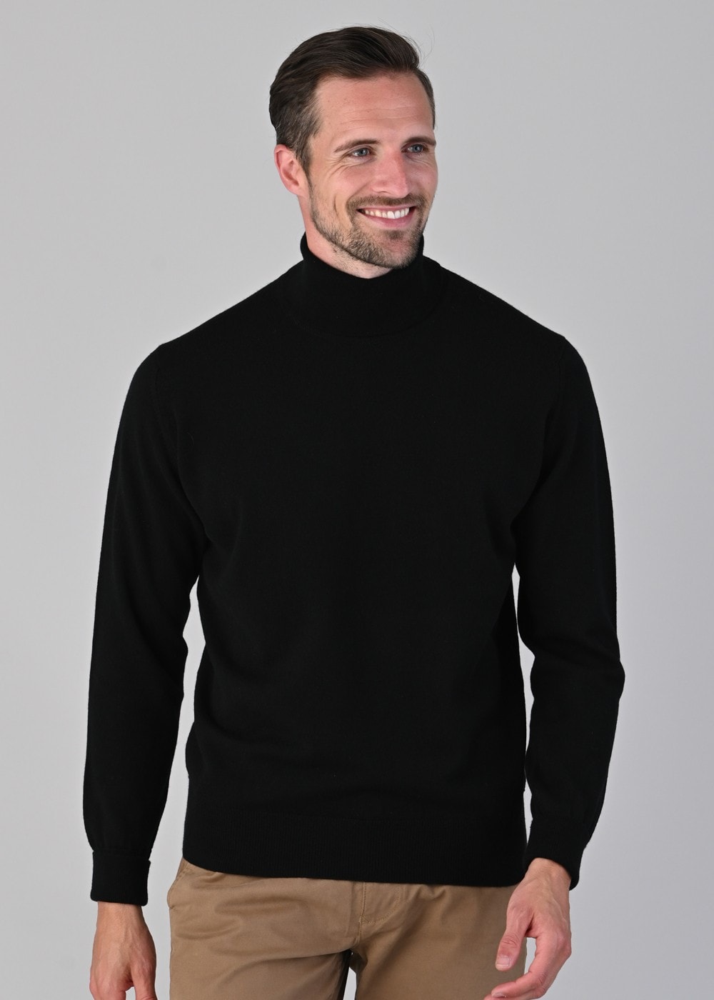 Oxton 1 Ply Cashmere Roll Neck - Black - 3