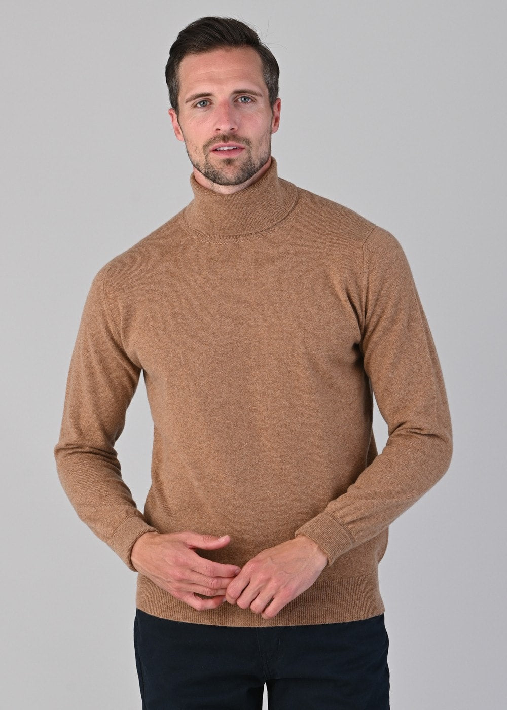 Oxton 1 Ply Cashmere Roll Neck - Savannah - 2