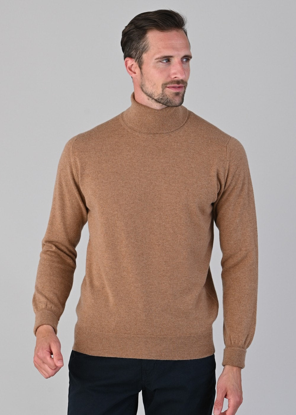 Oxton 1 Ply Cashmere Roll Neck - Savannah - 3