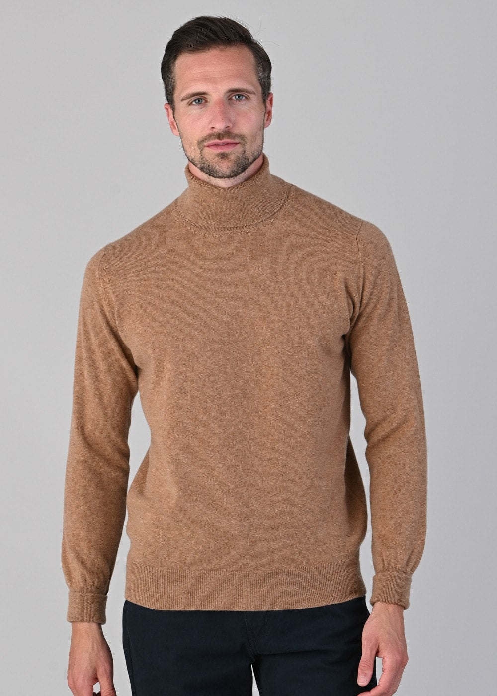 Oxton 1 Ply Cashmere Roll Neck - Savannah - 4