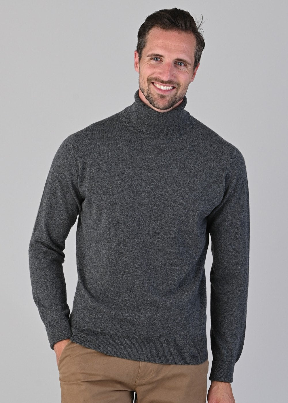 Oxton 1 Ply Cashmere Roll Neck - Derby Grey - 2