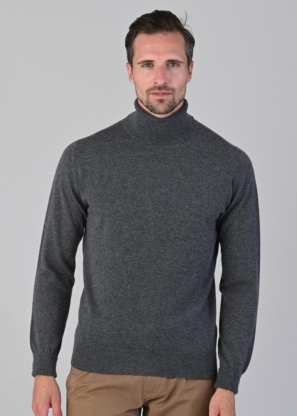 Oxton 1 Ply Cashmere Roll Neck - Derby Grey - 3