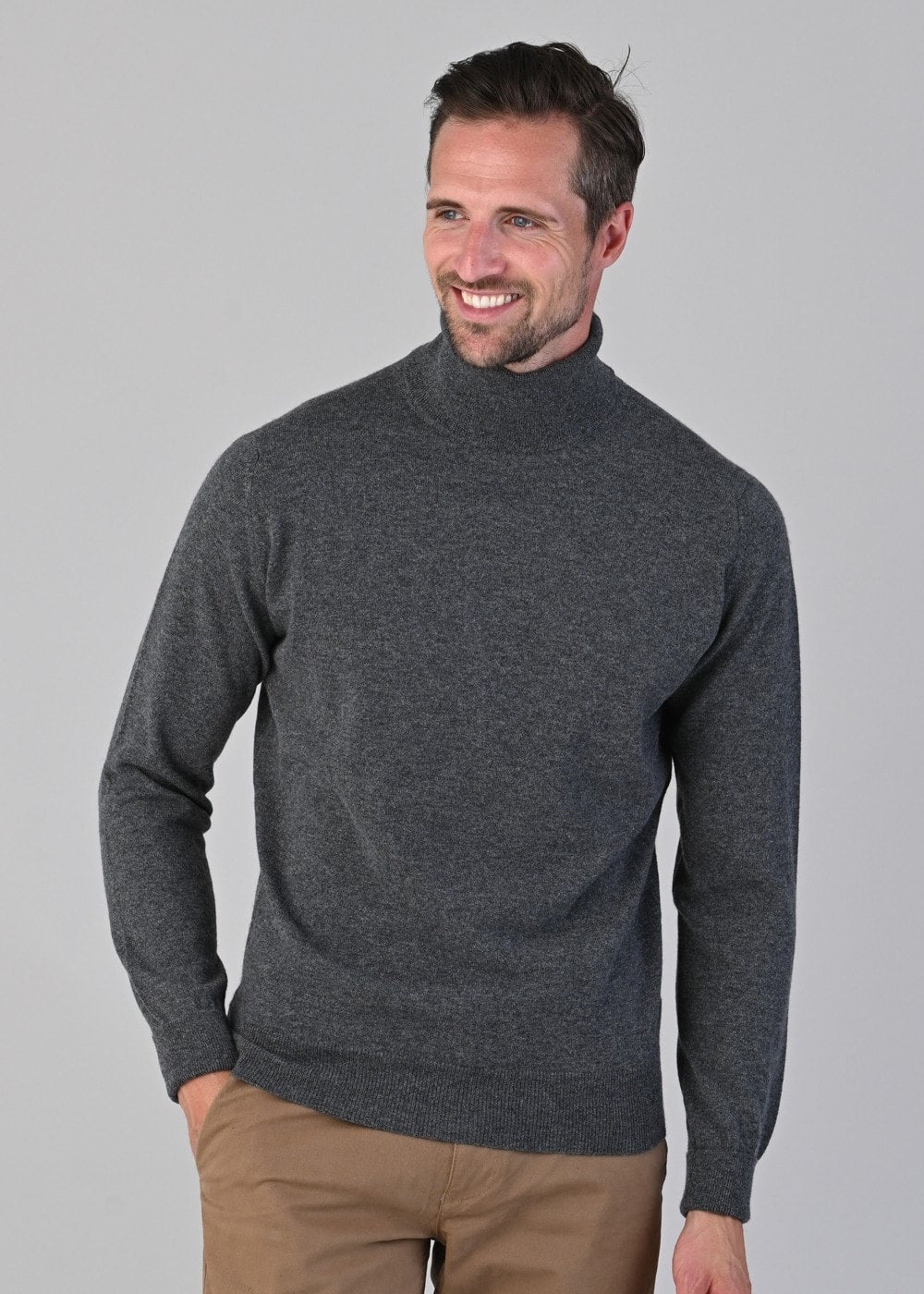 Oxton 1 Ply Cashmere Roll Neck - Derby Grey - 4