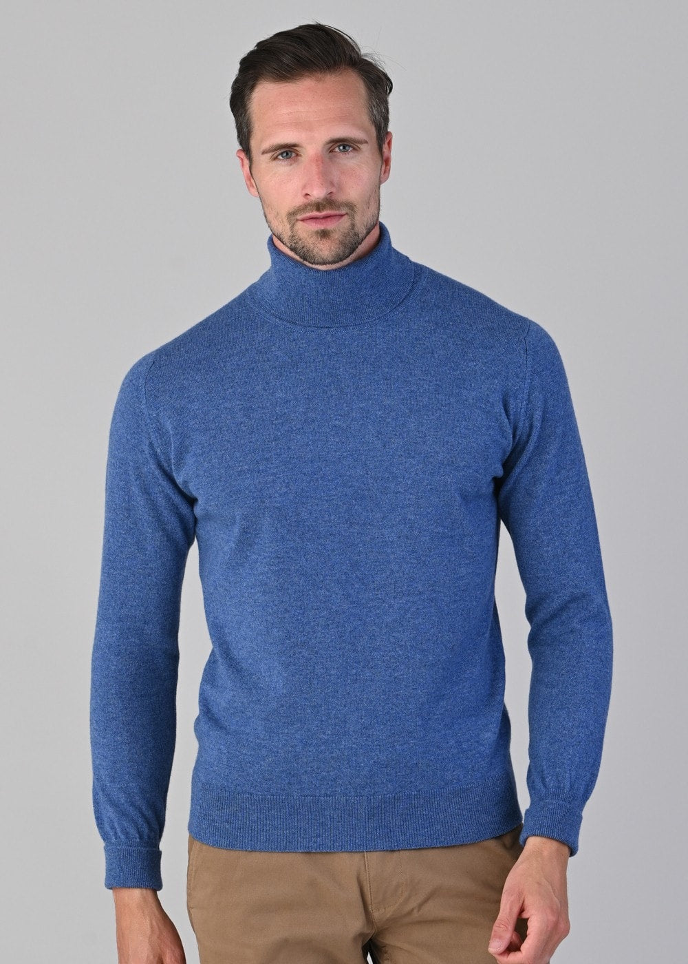 Oxton 1 Ply Cashmere Roll Neck - Lapis - 2