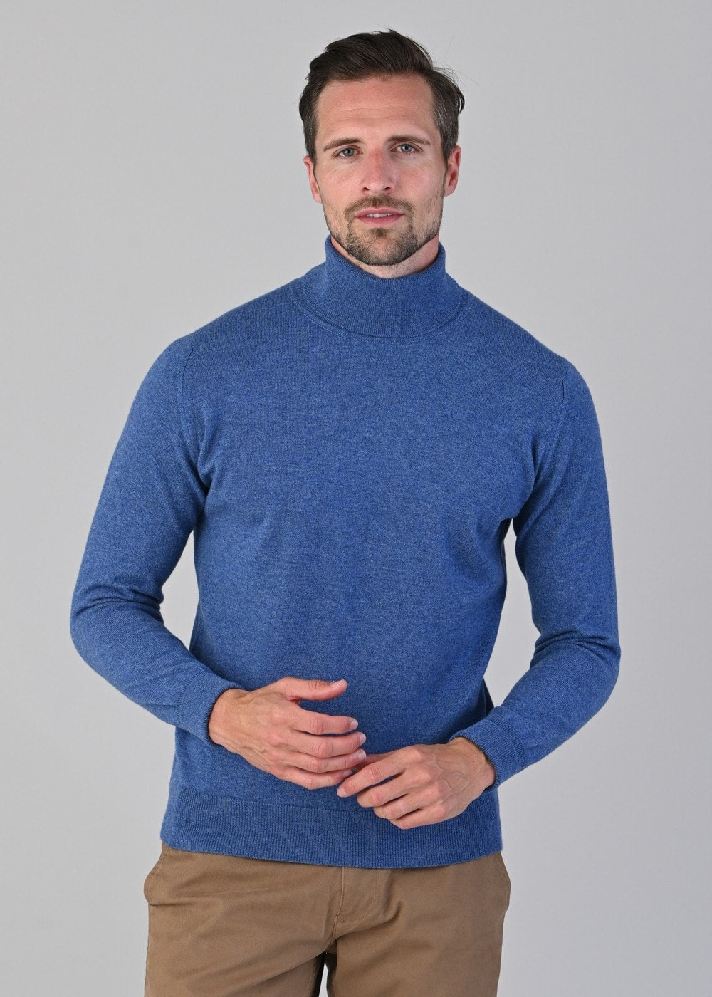 Oxton 1 Ply Cashmere Roll Neck - Lapis - 4