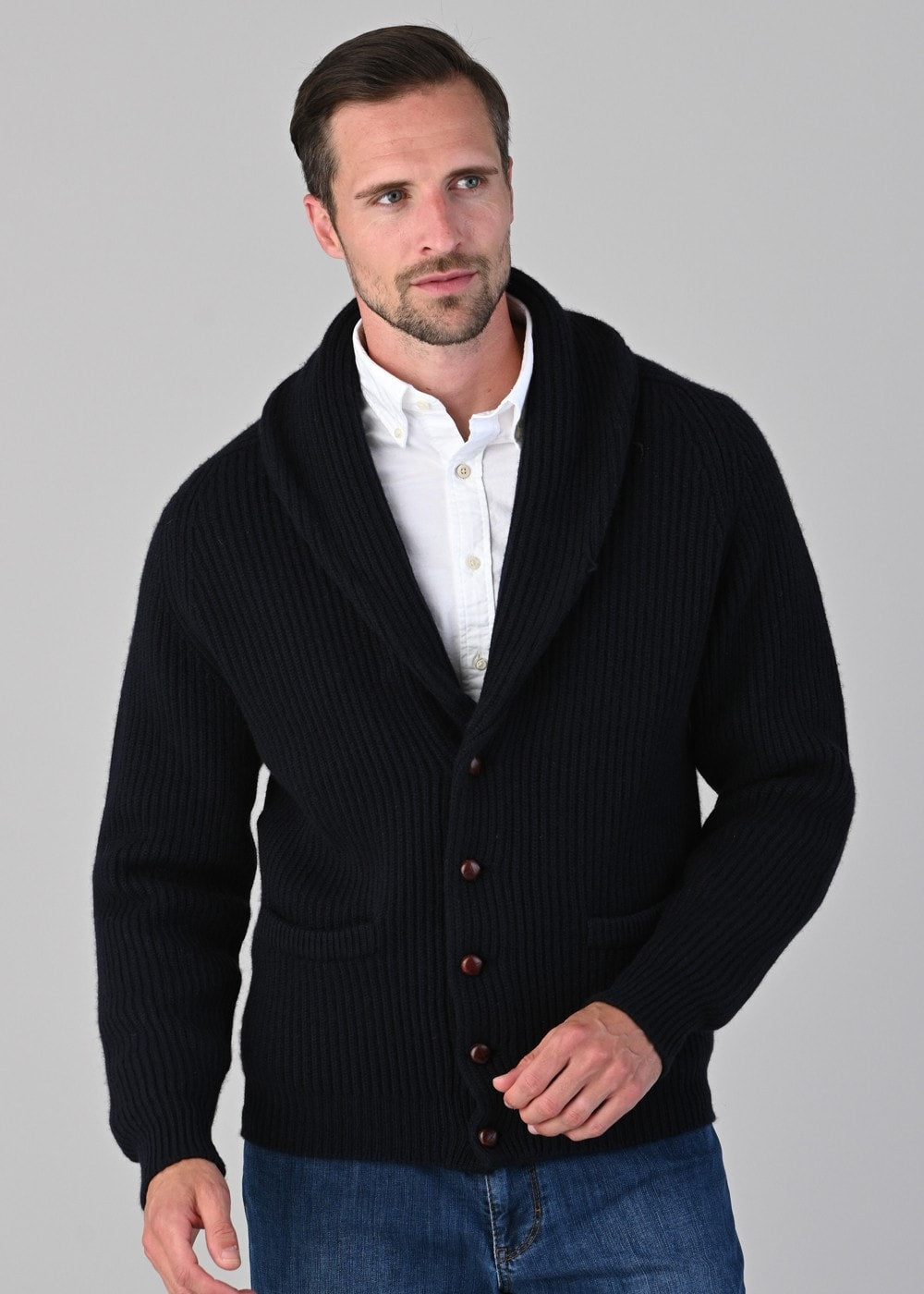 Cashmere Windsor Shawl Jacket - Navy - 3