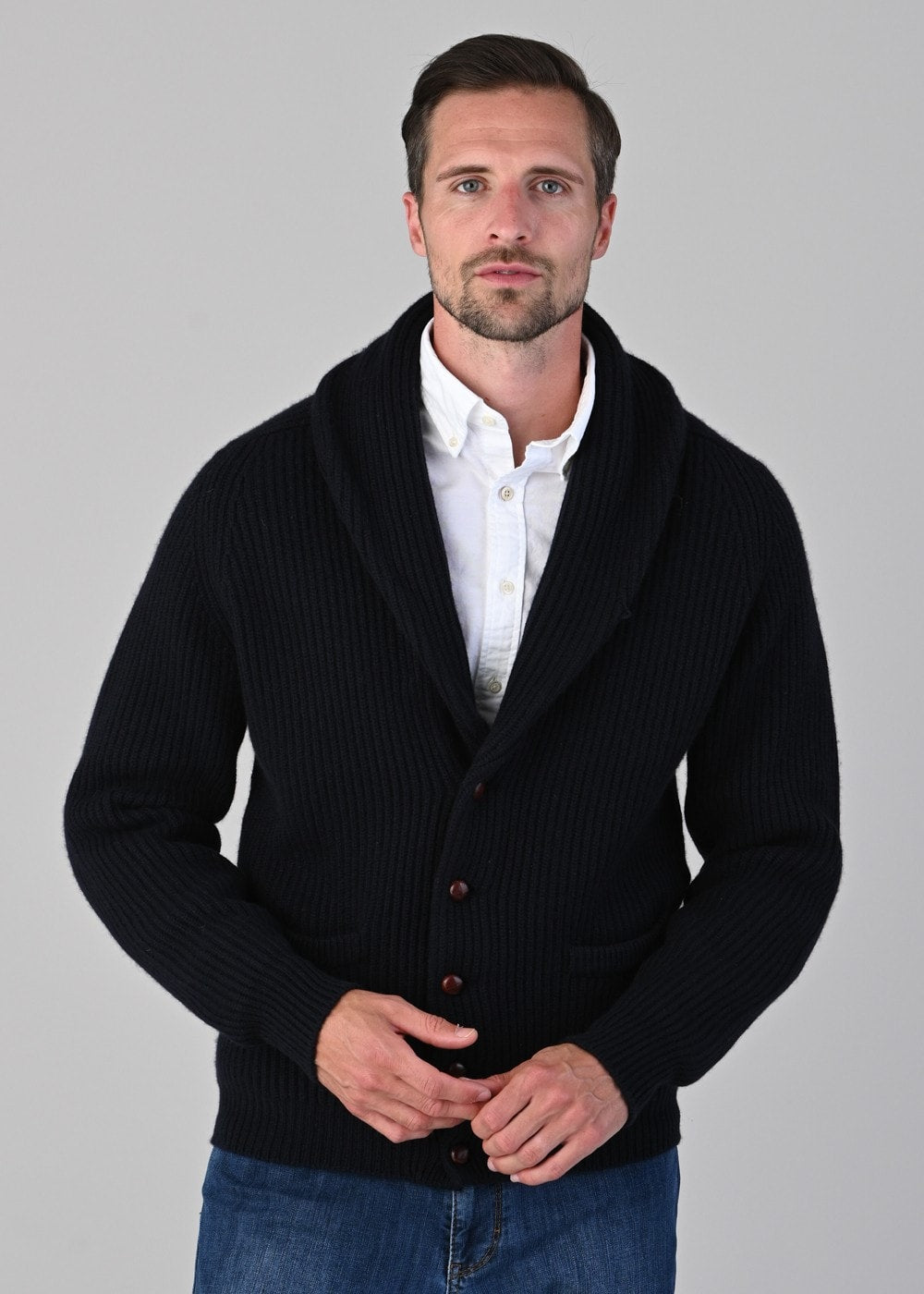 Cashmere Windsor Shawl Jacket - Navy - 4