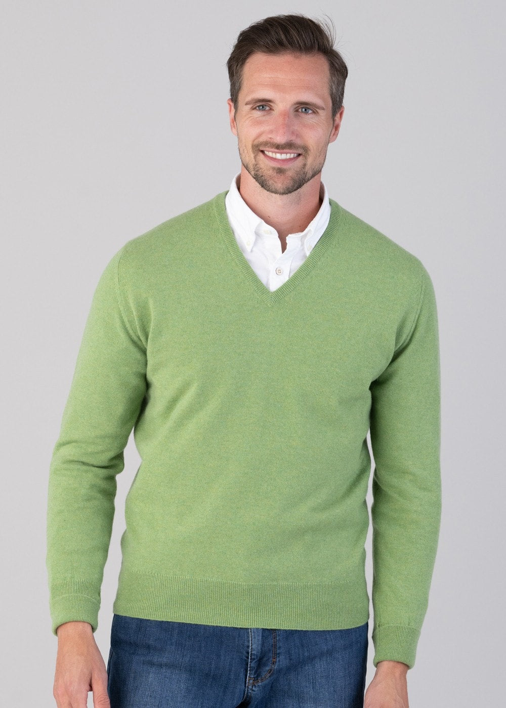 Oxton 1 Ply Cashmere V-Neck - Foliage - 2