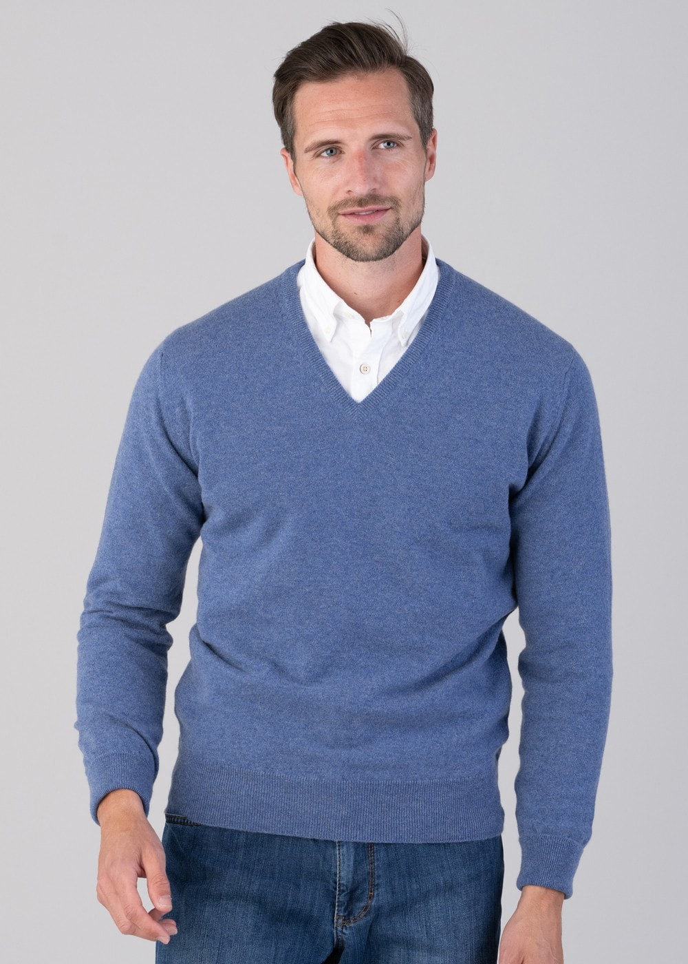 Oxton 1 Ply Cashmere V-Neck - Lapis - 2