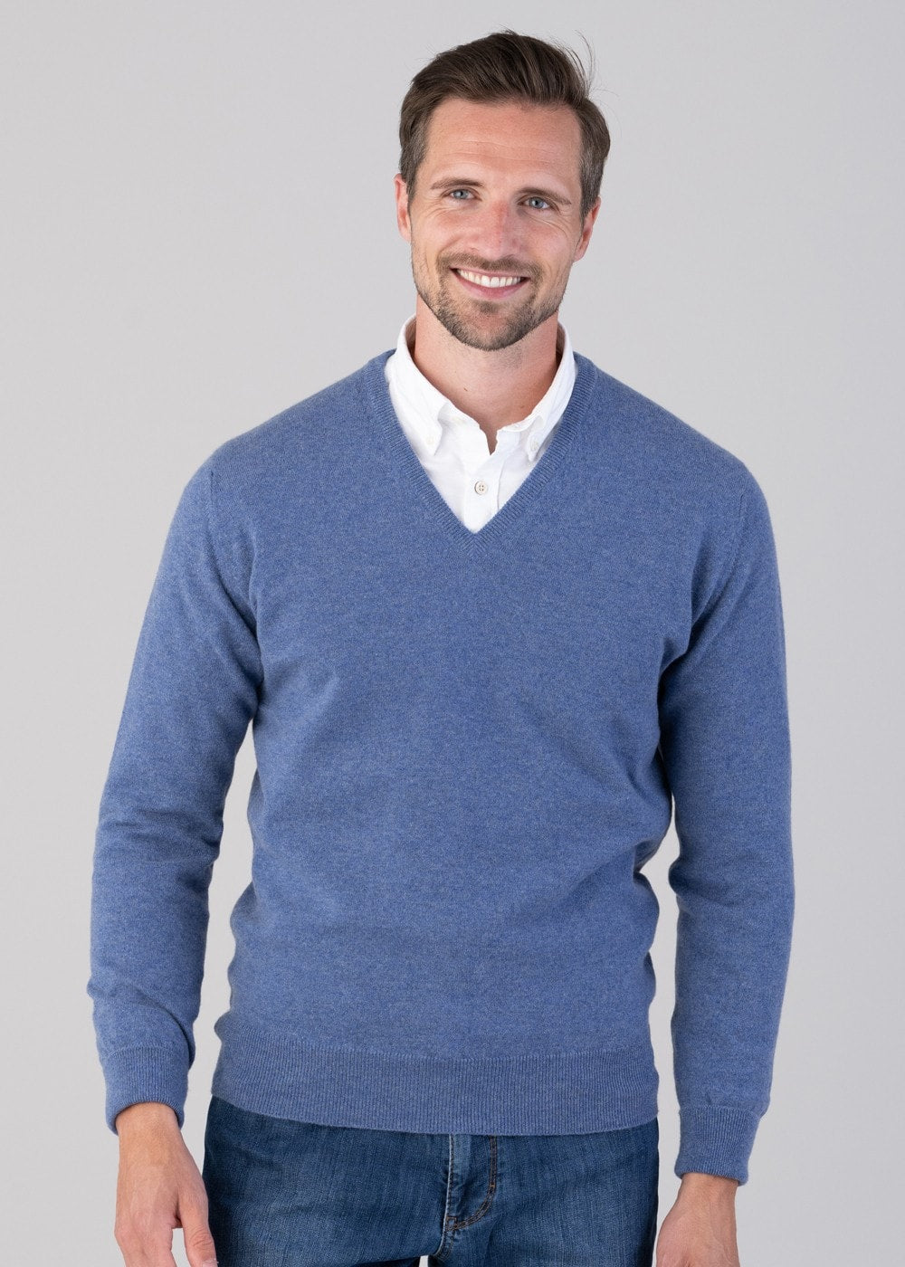 Oxton 1 Ply Cashmere V-Neck - Lapis - 4