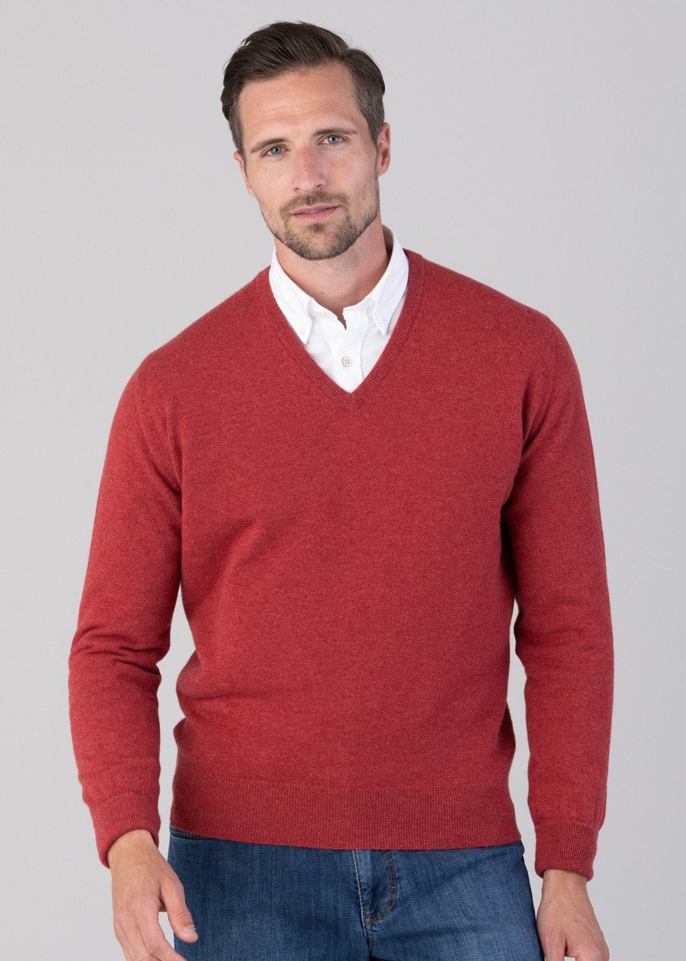 Oxton 1 Ply Cashmere V-Neck - Poppy Mel - 2