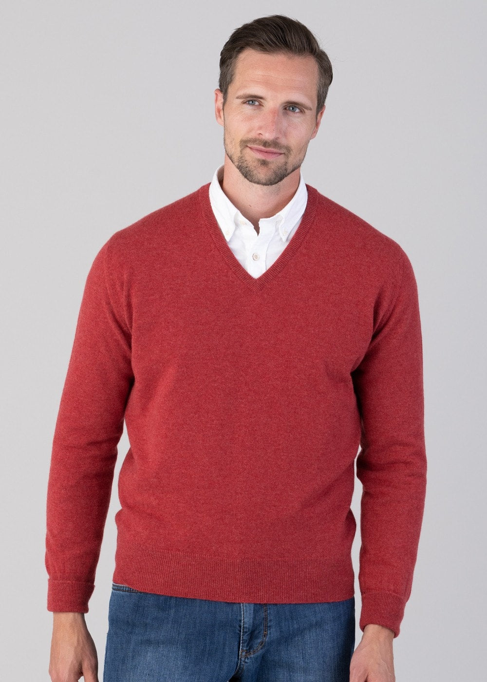 Oxton 1 Ply Cashmere V-Neck - Poppy Mel - 4