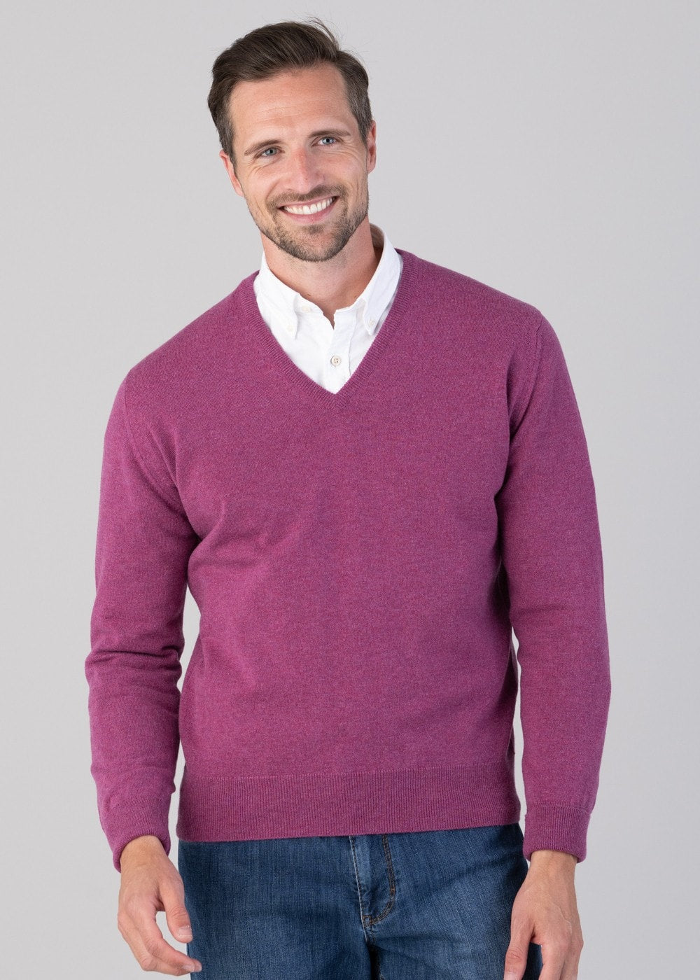 Oxton 1 Ply Cashmere V-Neck - Loganberry - 2