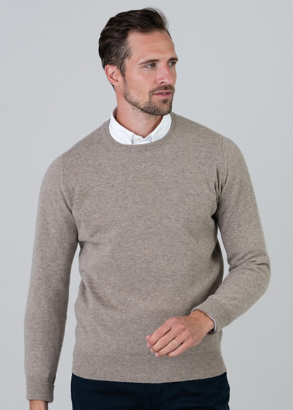 Gordon 1 Ply Geelong Crew Neck - Dark Natural - 4