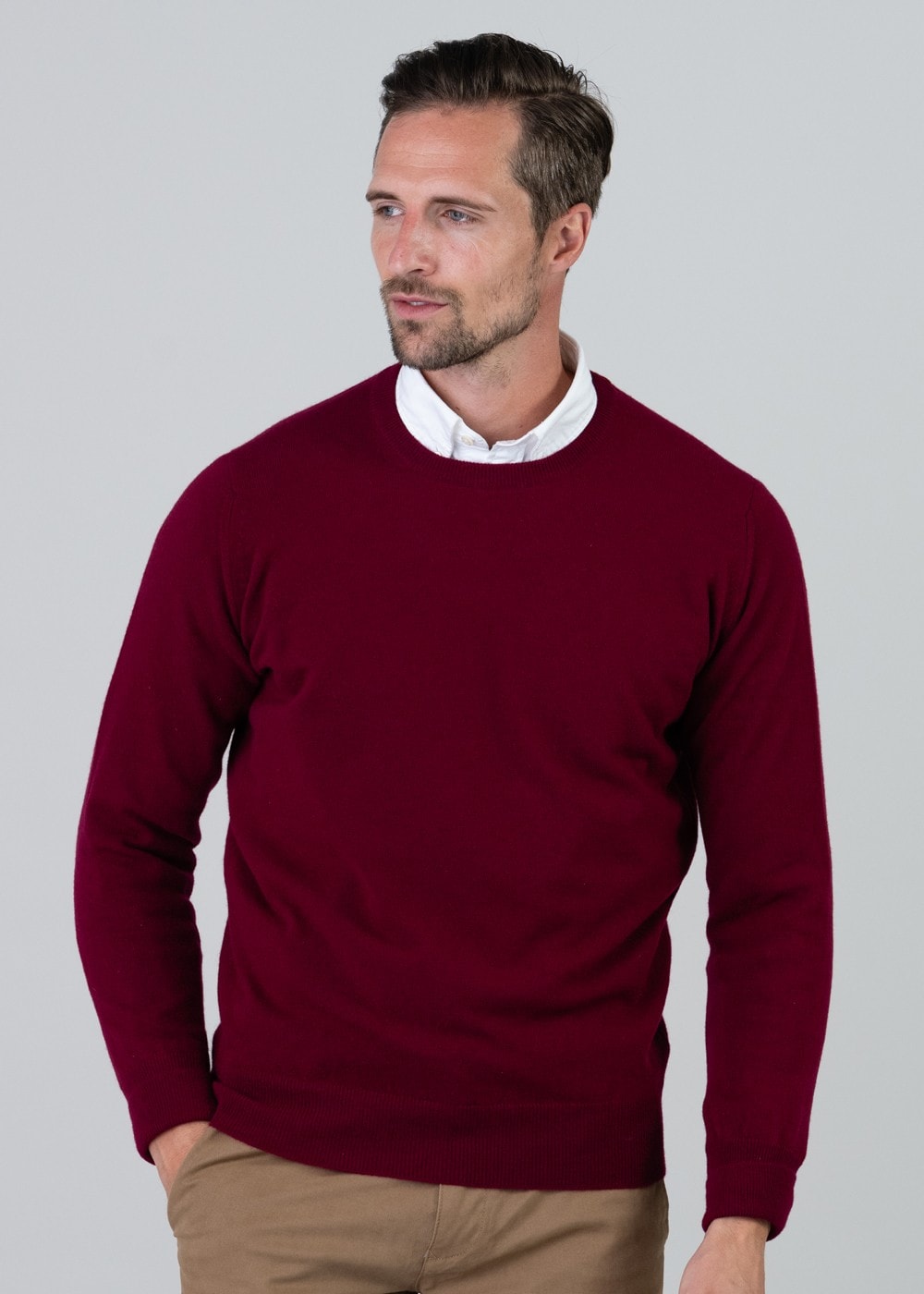 Gordon 1 Ply Geelong Crew Neck - Claret - 1