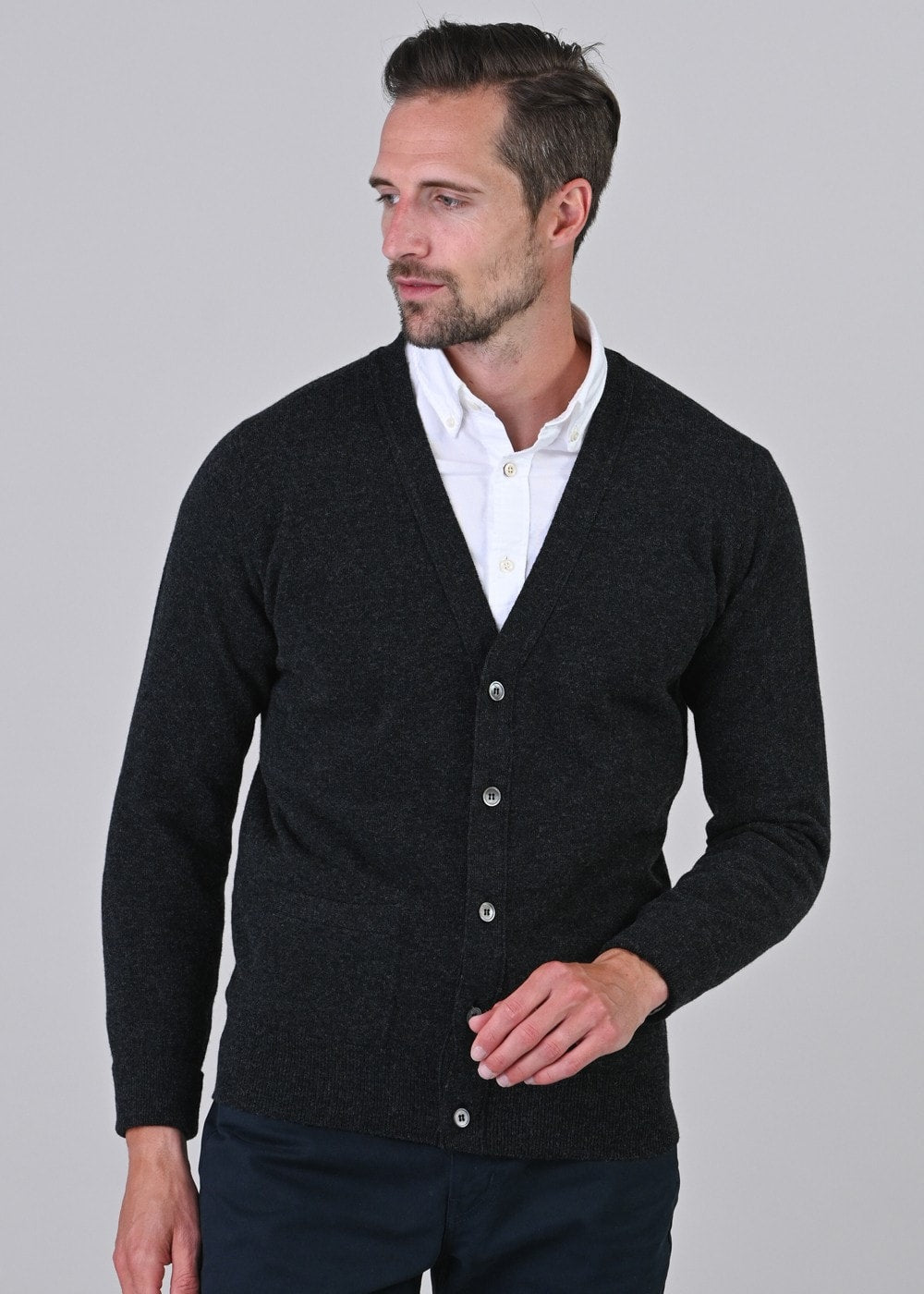 Gordon 1 Ply Geelong Cardigan - Charcoal - 2