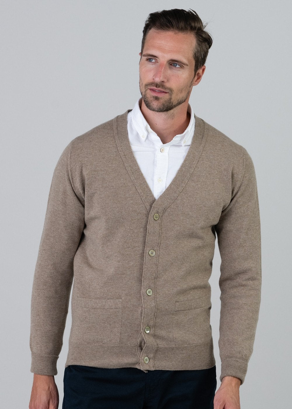 Gordon 1 Ply Geelong Cardigan - Dark Natural - 2