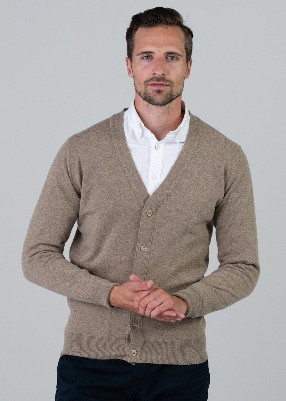 Gordon 1 Ply Geelong Cardigan - Dark Natural - 3