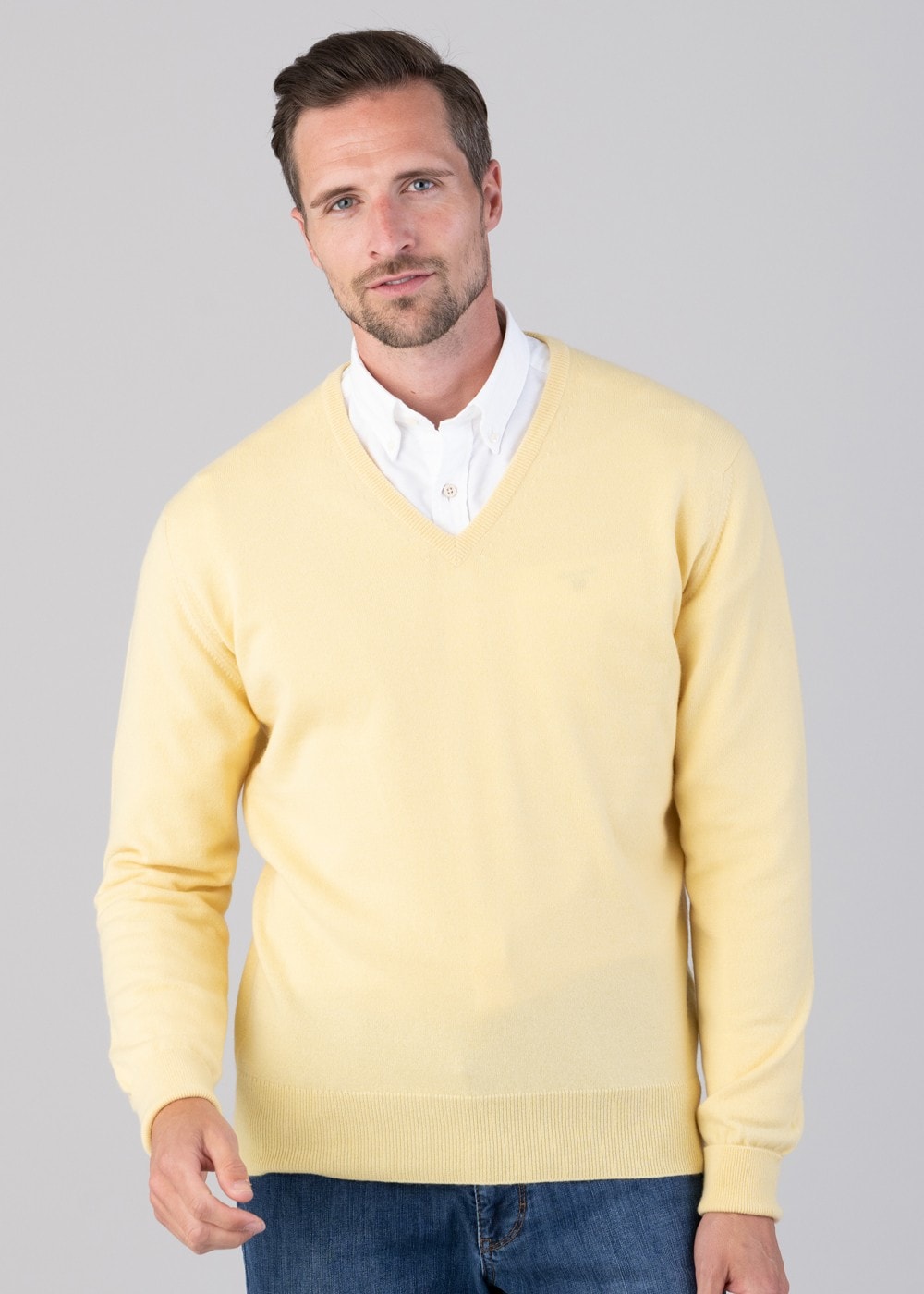 Oxton 1 Ply Cashmere V-Neck - Lemon Frost - 2