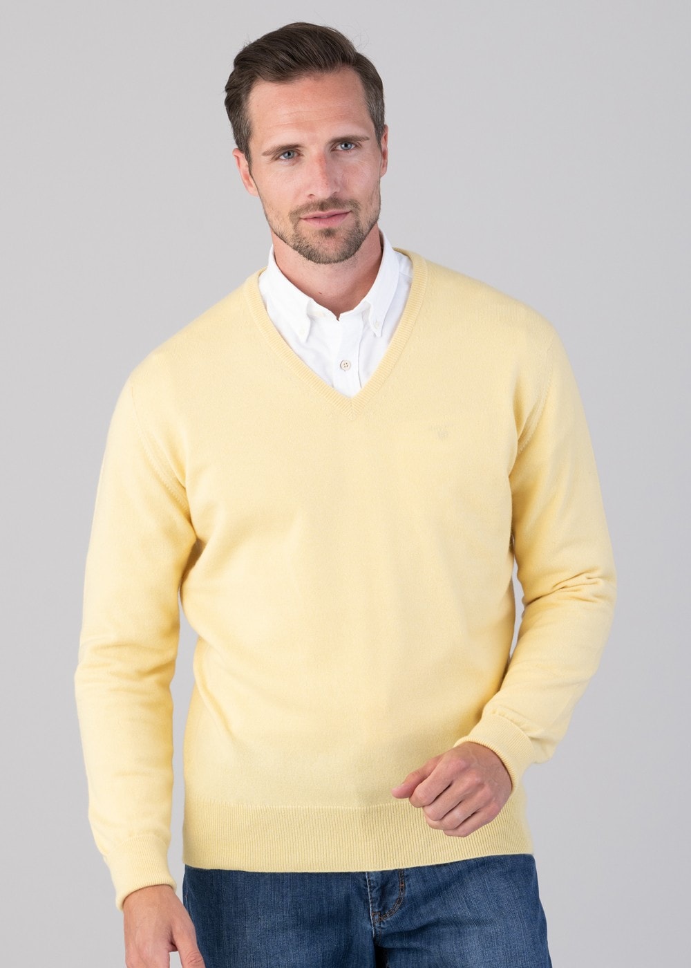 Oxton 1 Ply Cashmere V-Neck - Lemon Frost - 4