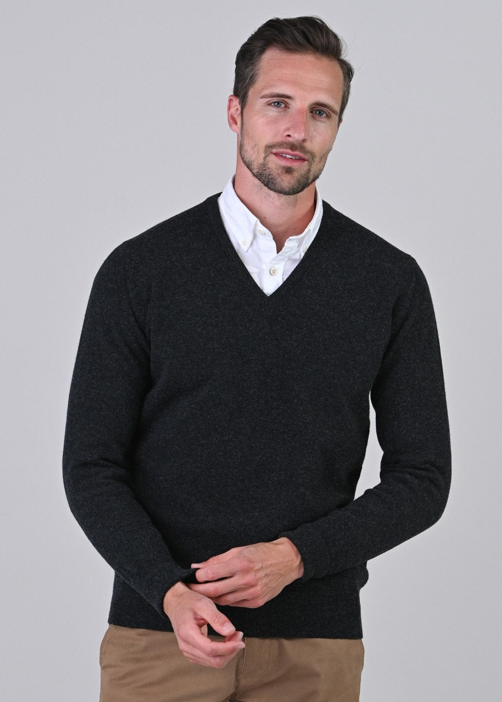 Gordon 1 Ply Geelong V-Neck - Charcoal - 3