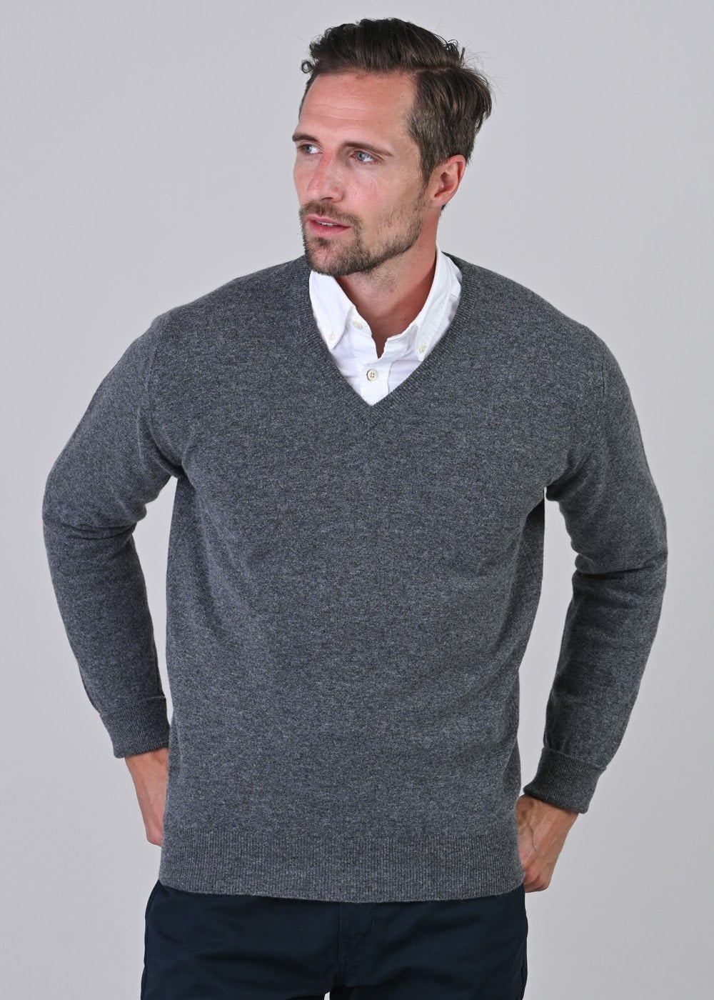 Gordon 1 Ply Geelong V-Neck - Derby Grey - 2