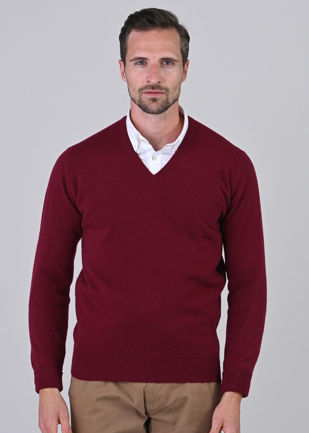 Gordon 1 Ply Geelong V-Neck - Claret - 1