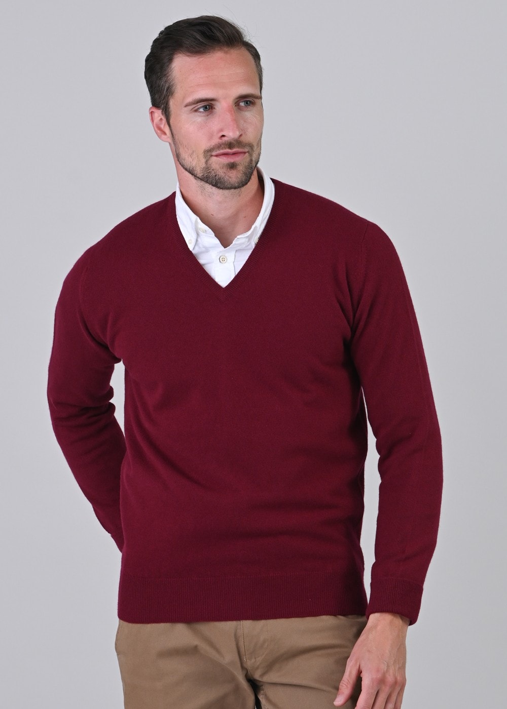 Gordon 1 Ply Geelong V-Neck - Claret - 2