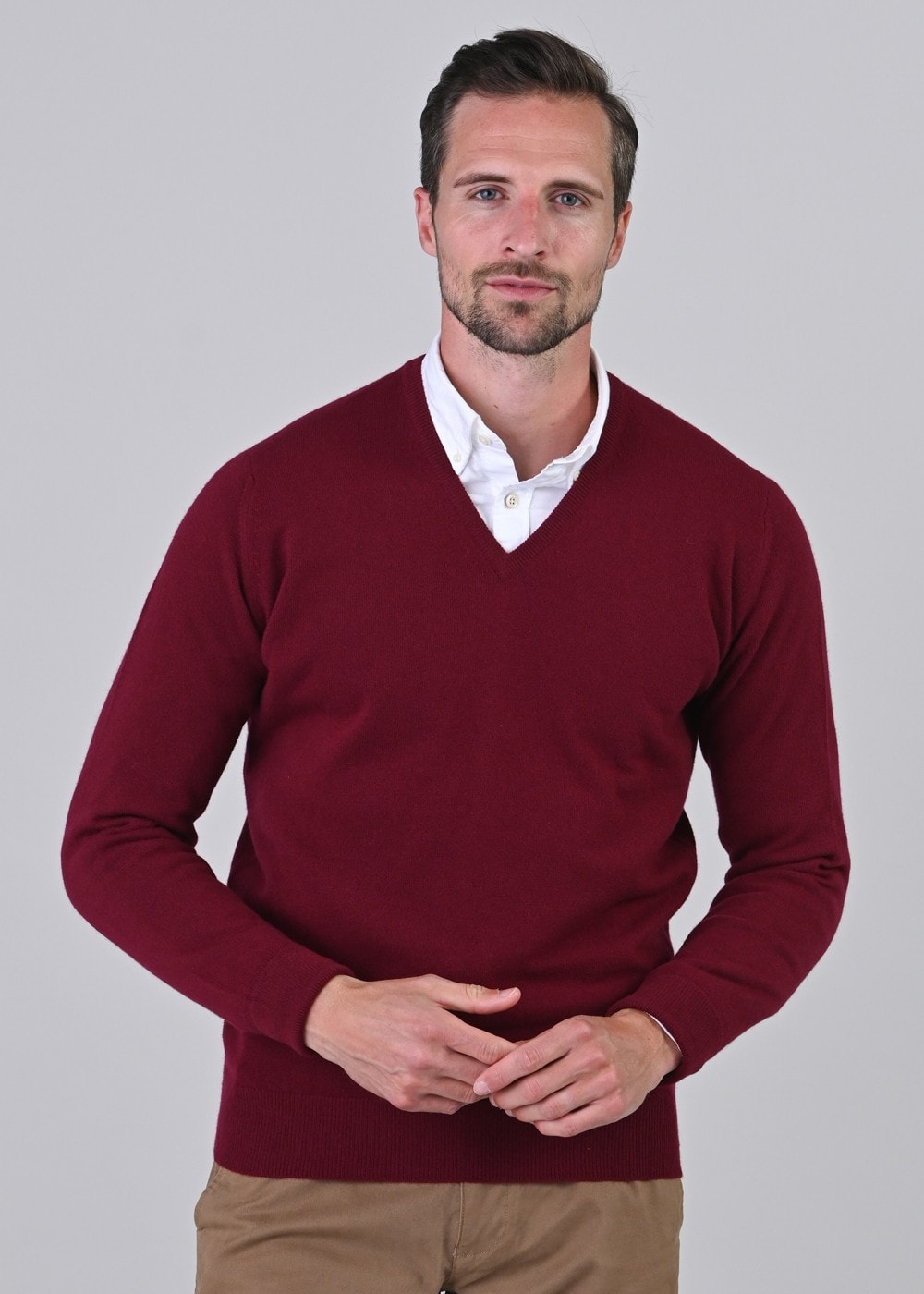 Gordon 1 Ply Geelong V-Neck - Claret - 3