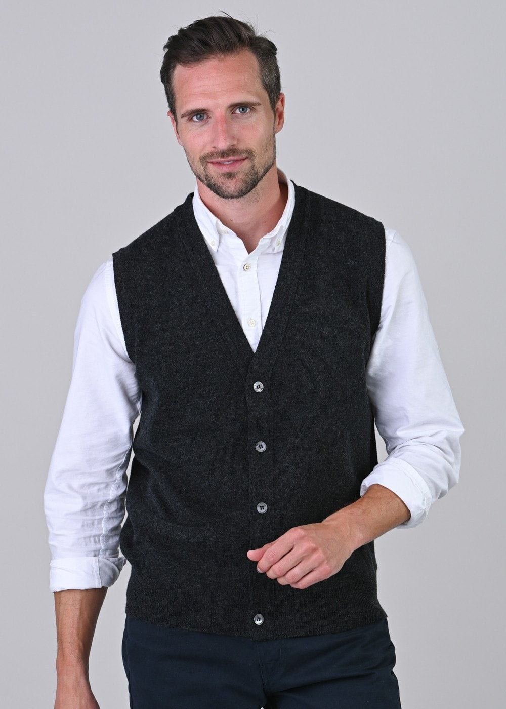 Gordon 1 Ply Geelong Waistcoat - Charcoal - 3