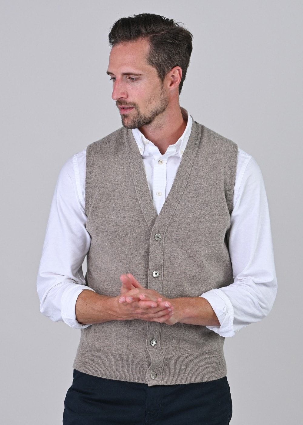 Gordon 1 Ply Geelong Waistcoat - Dark Natural - 3