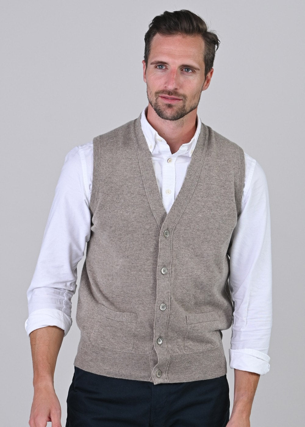 Gordon 1 Ply Geelong Waistcoat - Dark Natural - 4