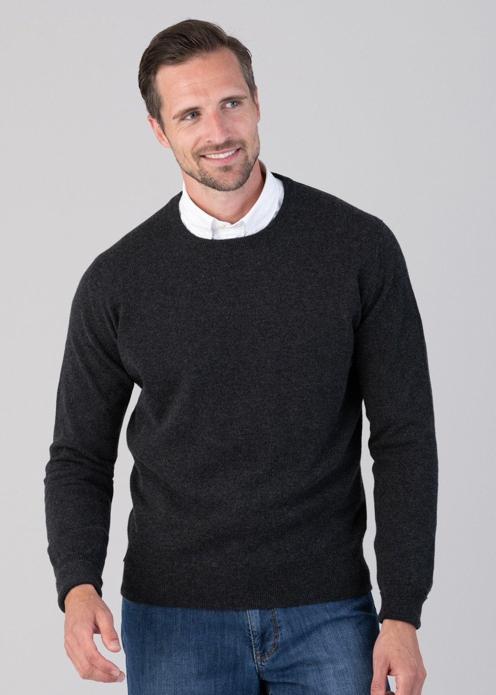 Oxton 1 Ply Cashmere Crew Neck - Charcoal - 2