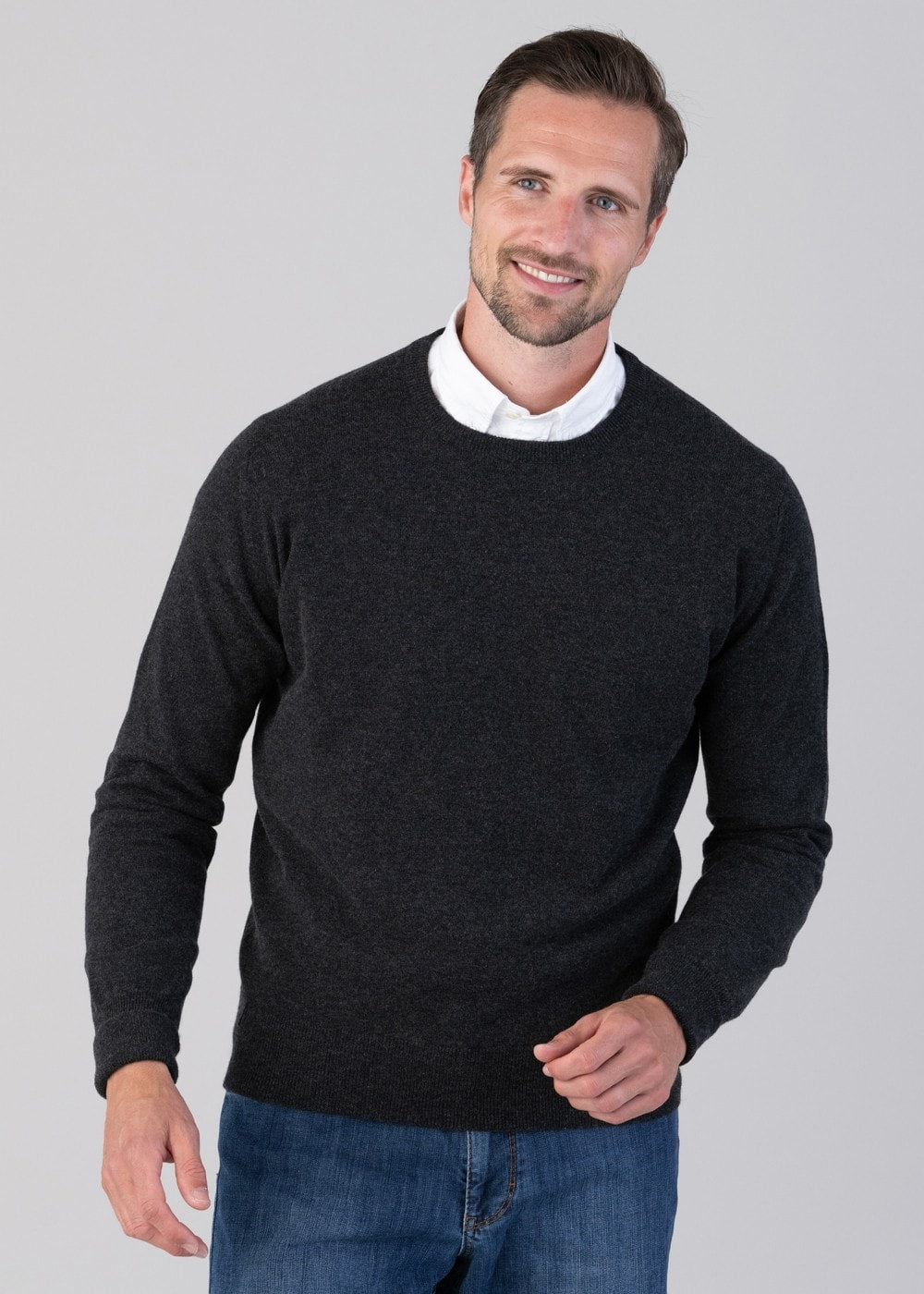 Oxton 1 Ply Cashmere Crew Neck - Charcoal - 4