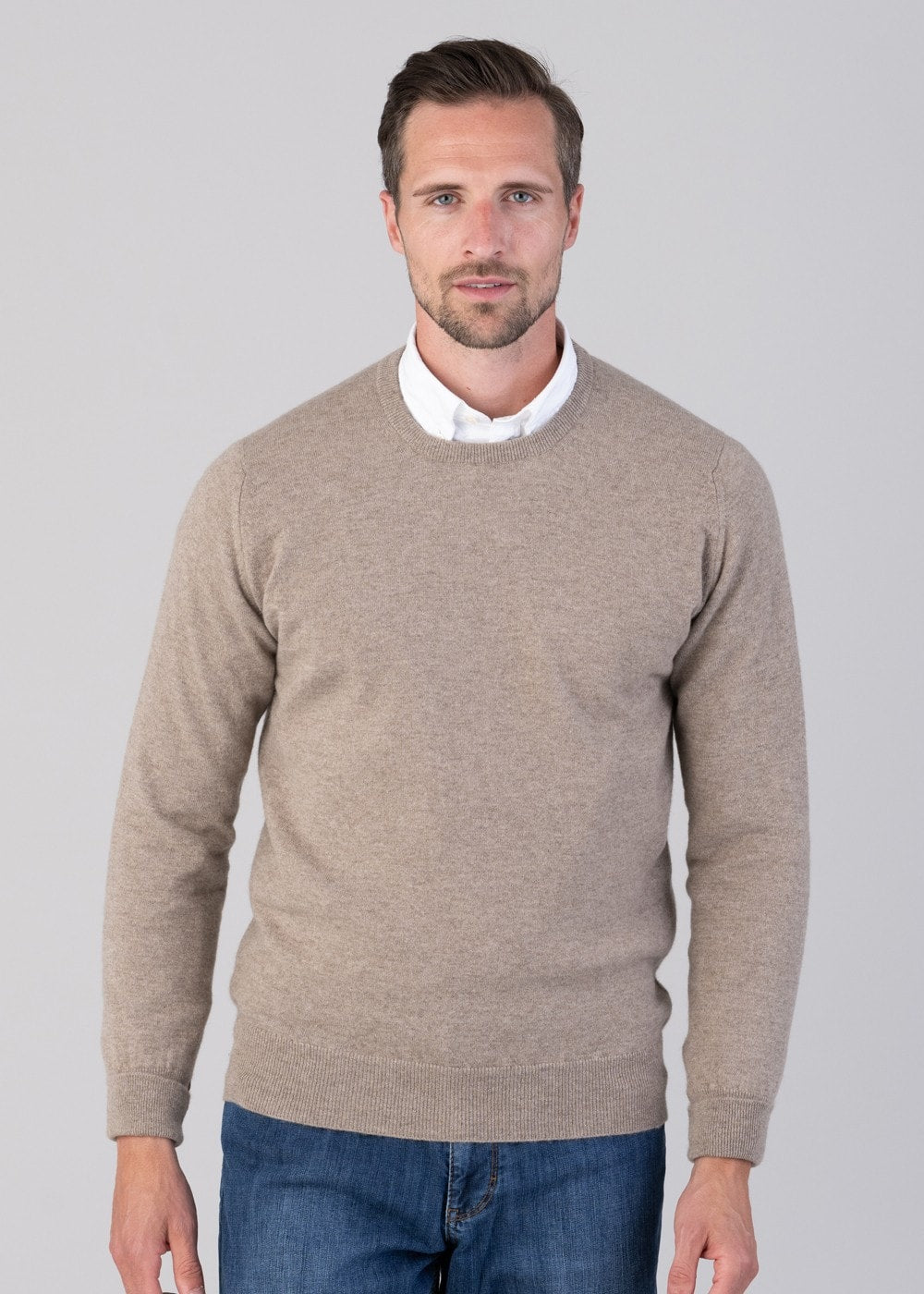 Oxton 1 Ply Cashmere Crew Neck - Dark Natural - 2